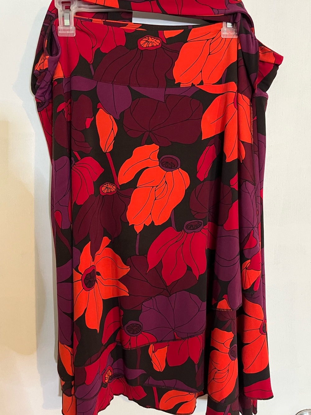 Bold Floral Retro Style Faux Wrap Skirt
